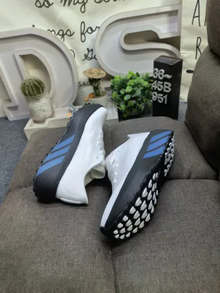 Adidas White Blue Mesh Upper Black Platform Sole Chunky Sneakers