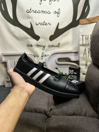 Adidas Black White Leather-Like Upper Three Stripes Mary Jane Shoes
