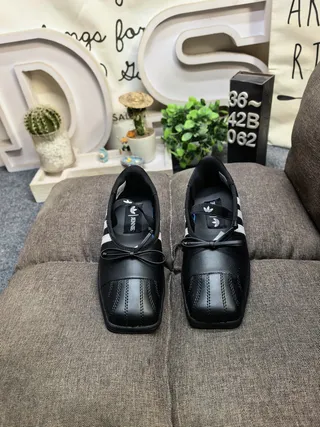 Adidas Black White Leather-Like Upper Three Stripes Mary Jane Shoes