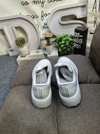 Adidas White Blue Mesh Upper Black Platform Sole Chunky Sneakers