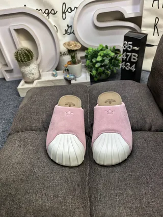Adidas Pink White Perforated Upper Cork Footbed Slippers