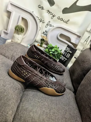 Brown Woven Slip-On Flat Casual Shoes