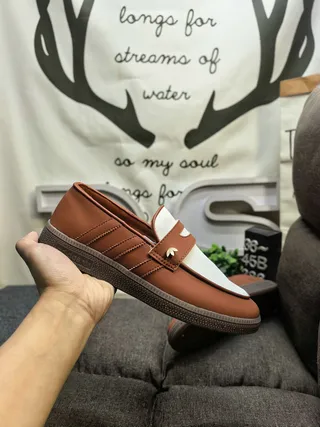 Adidas Brown White Slip-On Strap-Closure Loafer