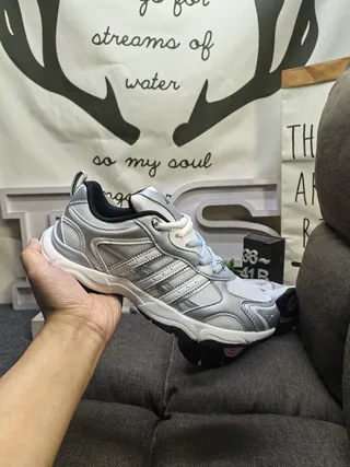 Adidas Gray Black Retro Runner Silhouette Mesh And Synthetic Overlays Chunky Sneakers