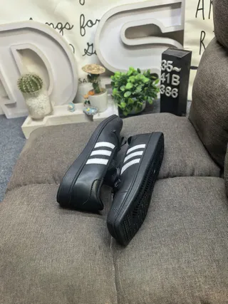 Adidas Mary Jane Black White Leather-Like Upper Three Stripes Mary Jane Shoes
