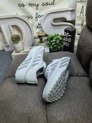 Adidas White Blue Mesh Upper Black Platform Sole Chunky Sneakers