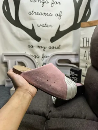 Adidas Pink White Perforated Upper Cork Footbed Slippers