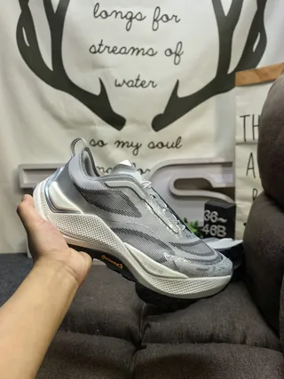 Salomon Gray Beige Mesh And Synthetic Overlay Upper Asymmetric Lacing System Running Shoes