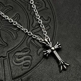 Chrome Hearts Silver Black Ornate Gothic Cross Fleur-De-Lis Terminals Necklace