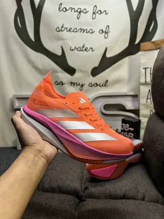 Adidas Orange Pink Lightweight Mesh Upper Three-Stripe Branding Running Shoes