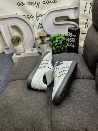 Adidas White Gold Leather Upper Stud Accents Lifestyle Sneakers
