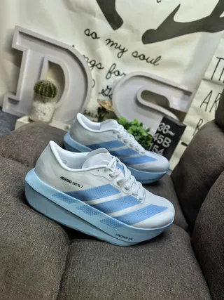 Adidas Adizero Evo SL 2 White and Light Blue Running Shoes
