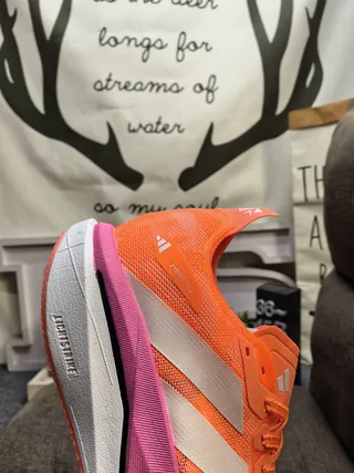 Adidas Orange Pink Lightweight Mesh Upper Three-Stripe Branding Running Shoes