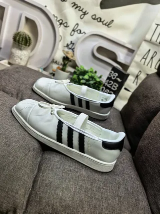 Adidas White Black Laceless T-Strap Three-Stripe Side Panel Lifestyle Sneakers