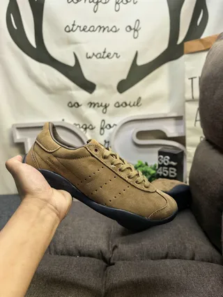 Tan Suede Perforated Low-Top Sneakers