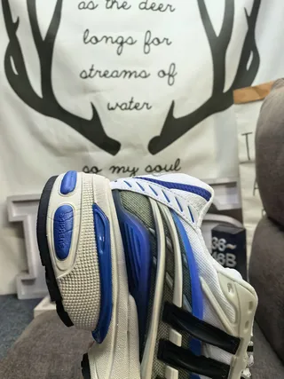 Adidas White Blue Sole Mesh And Synthetic Overlay Upper Chunky Sneakers