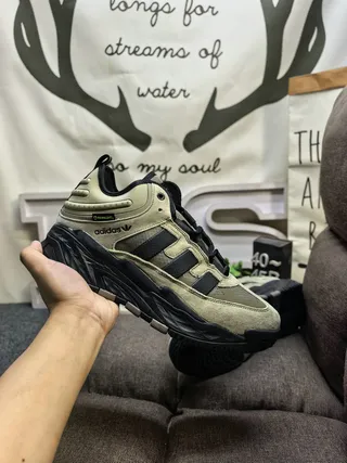 Adidas Army Green Black Layered Midsole Padded Collar Chunky Sneakers