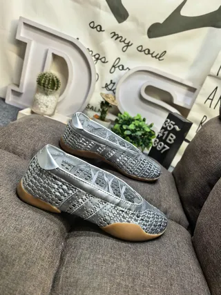 Adidas Silver Brown Woven Metallic Upper Three-Stripe Side Panel Ballet Flat