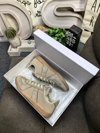 Maison Margiela Beige Brown Panelled Upper Suede And Leather Mix Lifestyle Sneakers