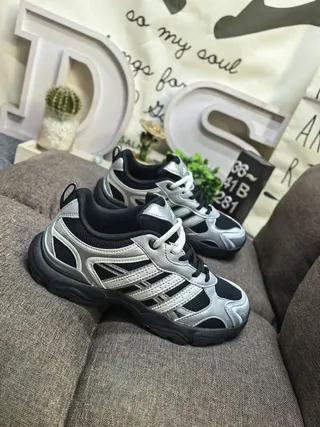 Adidas Gray Black Retro Runner Silhouette Mesh And Synthetic Overlays Chunky Sneakers