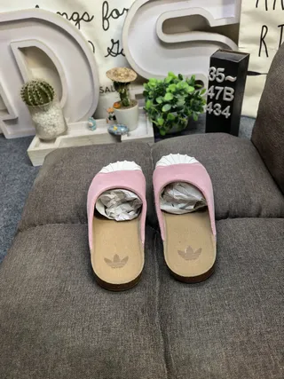 Adidas Pink White Perforated Upper Cork Footbed Slippers