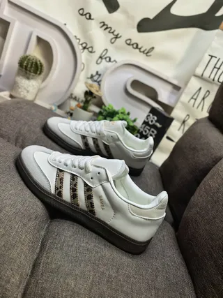 Adidas White Brown Low-Top Leopard-Print Stripes Lifestyle Sneakers