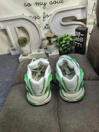 Adidas White Green Sole Mesh And Synthetic Overlays Chunky Sneakers