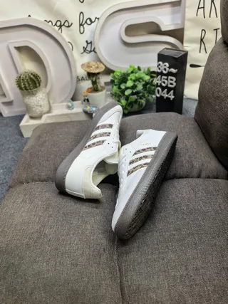 Adidas White Brown Low-Top Leopard-Print Stripes Lifestyle Sneakers