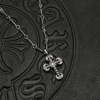 Chrome Hearts Ornate Gothic Cross Pavé Crystal Gold-Tone Necklace