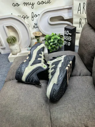 Adidas Black Army Green Sole Layered Suede And Mesh Upper Chunky Sneakers