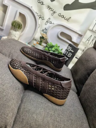Brown Woven Slip-On Flat Casual Shoes
