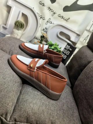 Adidas Brown White Slip-On Strap-Closure Loafer