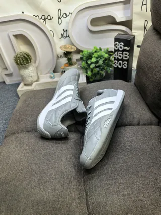 Adidas Gray White Quilted Upper Three-Stripe Side Panel Sneakers