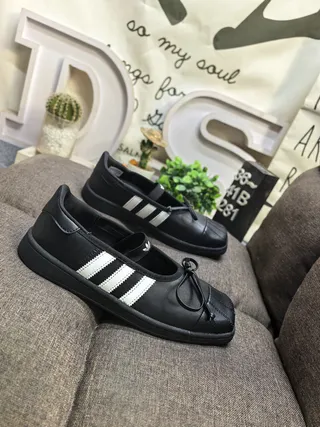 Adidas Black White Laceless Bow-Tie Vamp Mary Jane Shoes