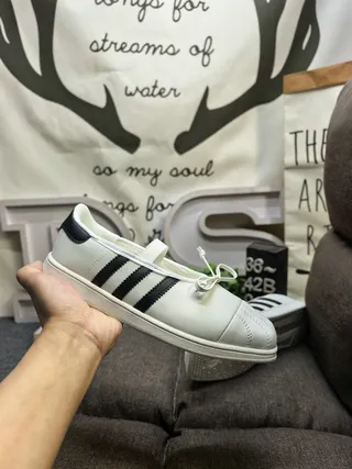 Adidas White Black Laceless T-Strap Three-Stripe Side Panel Lifestyle Sneakers