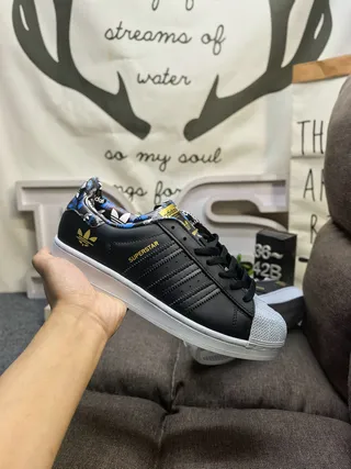 Adidas Superstar Black Gold Shell-Toe Three Stripes Lifestyle Sneakers