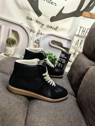 Brown Beige High-Top Leather Upper Ankle Boots