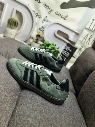 Adidas Army Green Black Suede Upper Three Stripes Lifestyle Sneakers