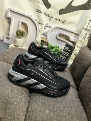 Adidas Black Silver Knit Mesh Upper Three-Stripe Side Branding Lifestyle Sneakers