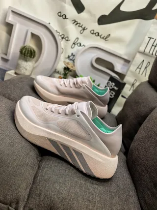 Adidas Beige Green Platform Sole Mesh Upper Chunky Sneakers
