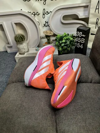 Adidas Orange Pink Lightweight Mesh Upper Three-Stripe Branding Running Shoes
