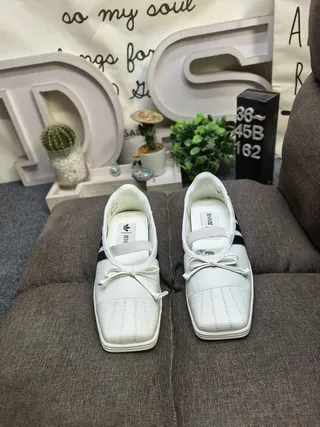 Adidas White Three-Stripe Bow Strap Mary Jane Shoes