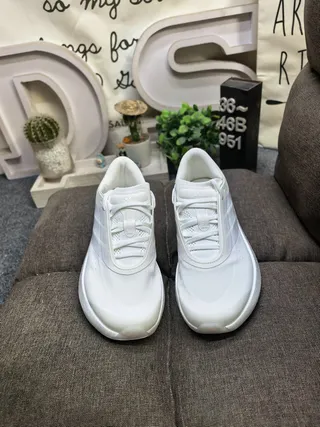 Adidas White Knit Three-Stripe Sculpted Midsole Lifestyle Sneakers