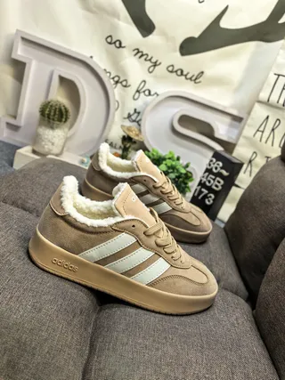 Adidas Beige Suede Shearling-Lined Lifestyle Sneakers
