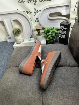 Adidas Brown White Slip-On Strap-Closure Loafer