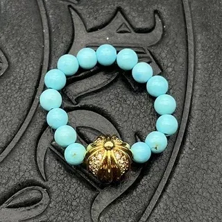 Chrome Hearts Cross Bead Bracelet Brown Silver Beaded Tiger's Eye Stone Bracelet