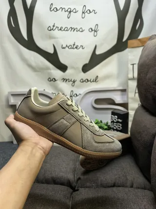 Maison Margiela Beige Brown Panelled Upper Suede And Leather Mix Lifestyle Sneakers