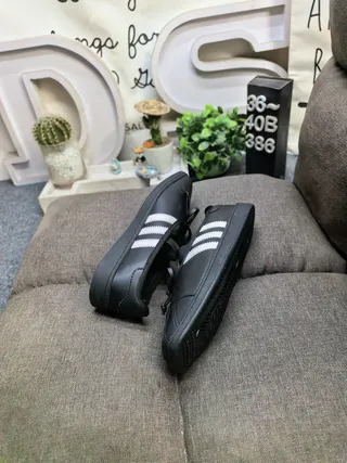 Adidas Black White Leather-Like Upper Three Stripes Mary Jane Shoes