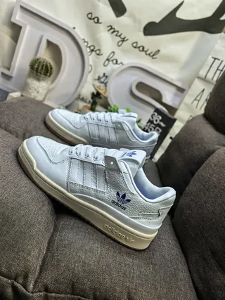 Adidas White Blue Low-Top Cupsole Lifestyle Sneakers