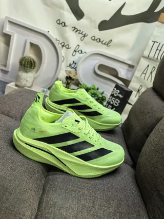 Adidas Green Black Knit Upper Three-Stripe Side Branding Running Shoes